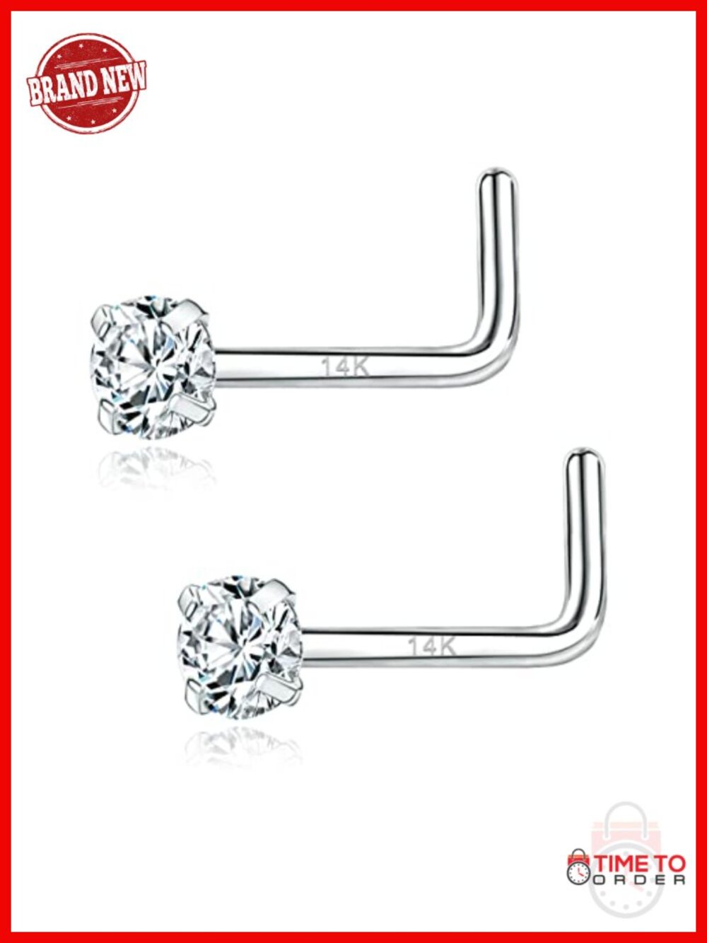 14K White Gold Nose Rings 20g 7mm CZ Nose Studs Hypoallergenic